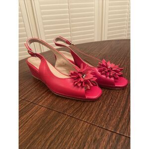 Sesto Meucci Women Red Leather Bobby Slingback Wedge Sandals Espadrilles 8 M New